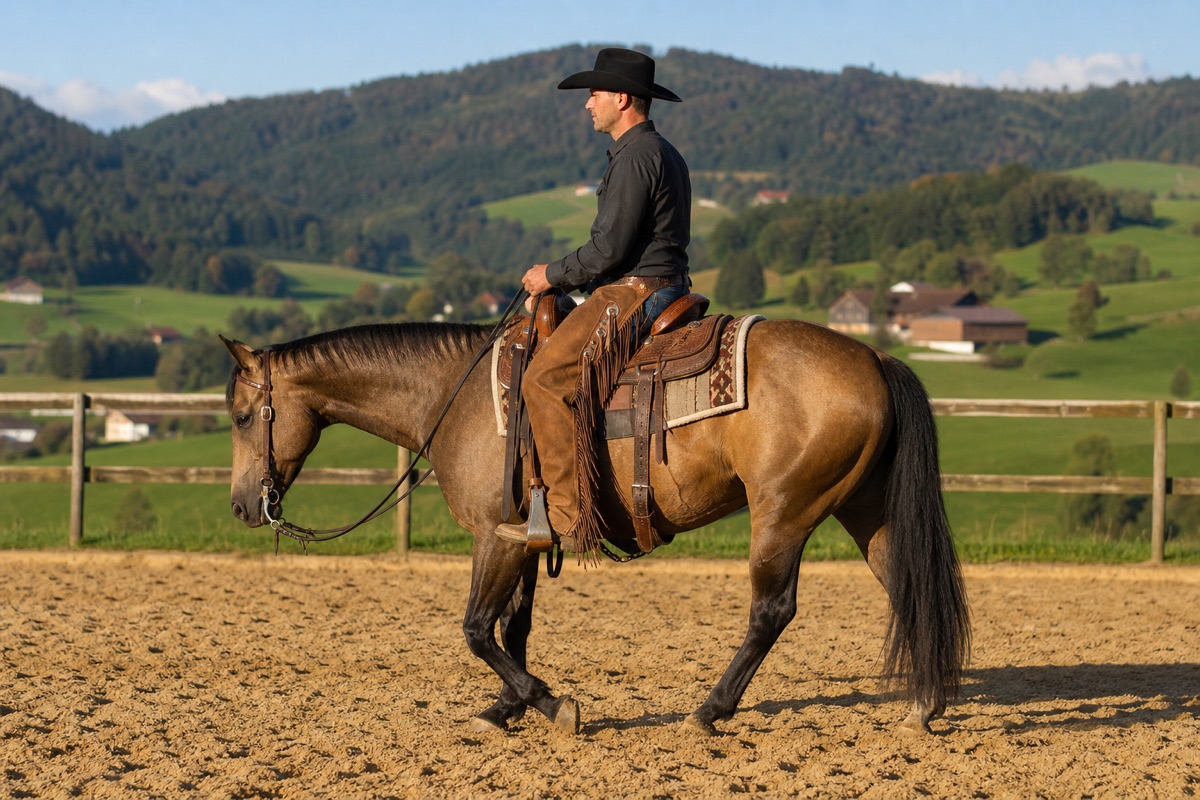 Westernreiter auf einem Quarter Horse in einem Reitplatz